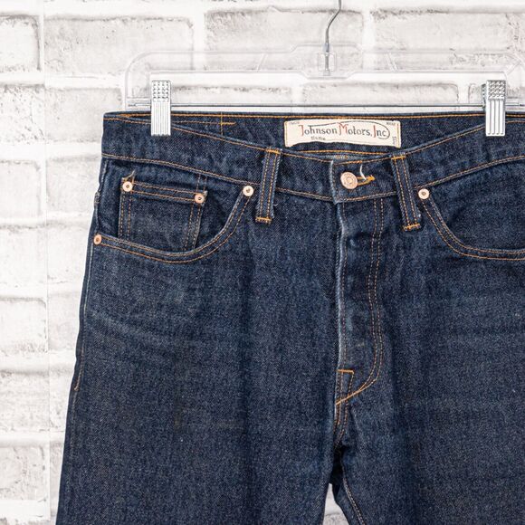 Johnson Motors Inc Men's Regid Denim Jeans indigo blue button fly sz 32x32 - Picture 8 of 9
